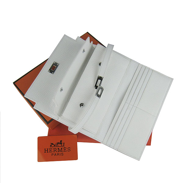 High Quality Hermes Kelly Long Clutch Bag White H009 Replica - Click Image to Close